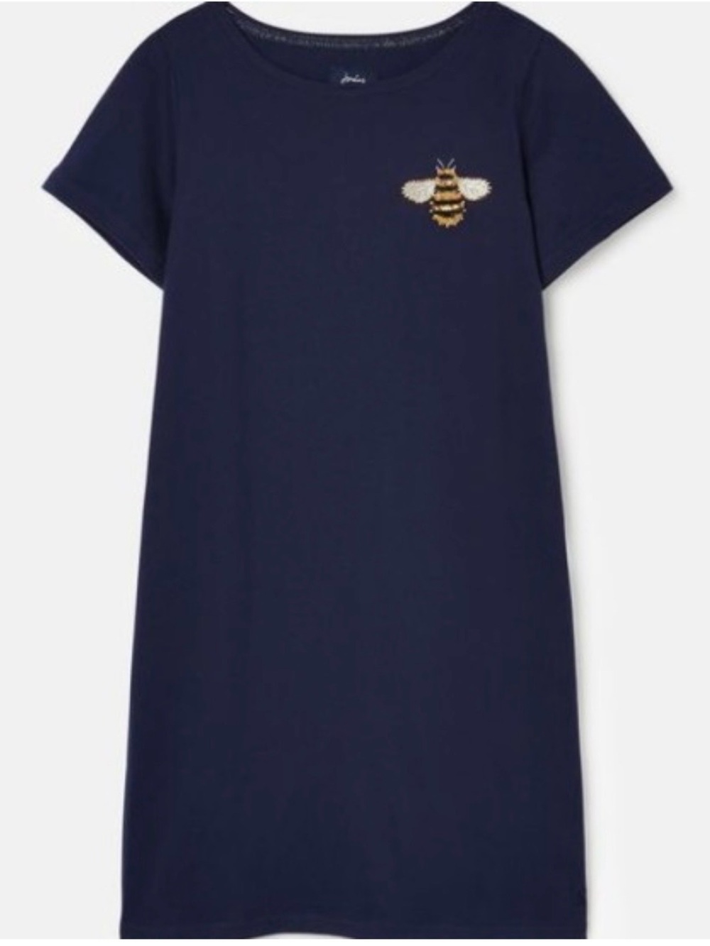Joules Navy Short Sleeve Shift Dress with Bee Embroidery 100% Cotton - Picture 3 of 15